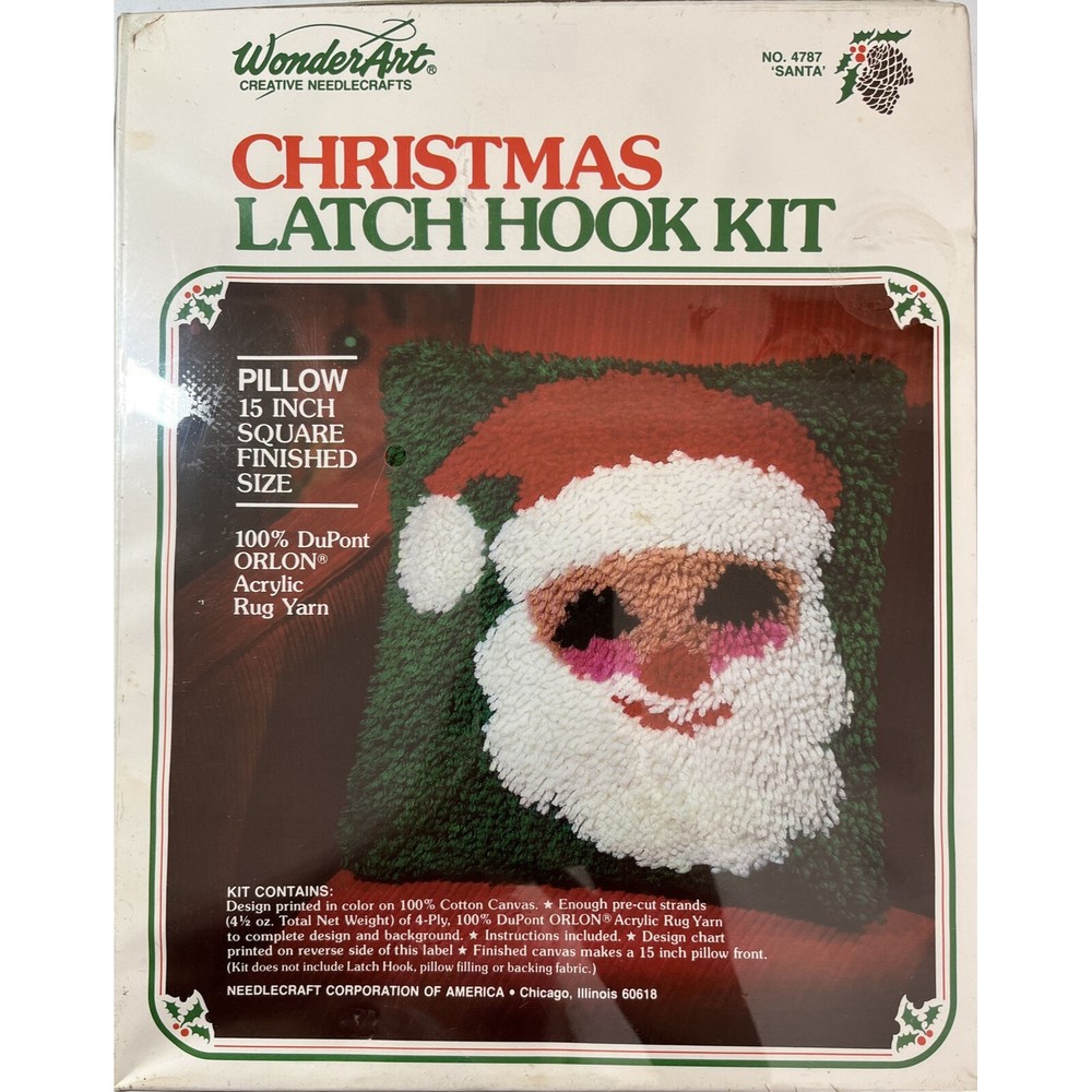 WonderArt Needle Crafts 15” x 15” Santa Latch Hook Kit 4787 sealed NIB Vintage
